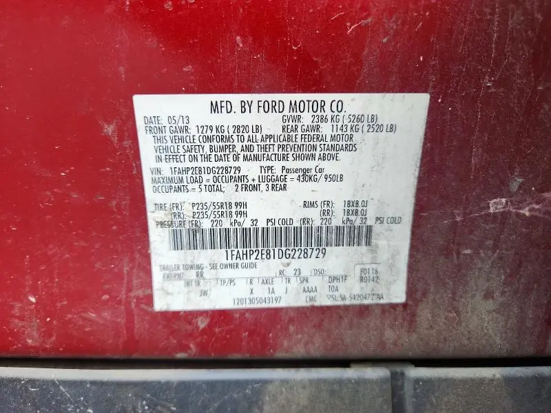 2013 FORD TAURUS SEL  