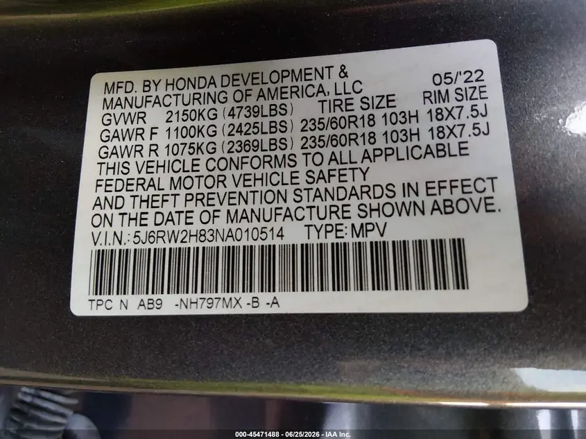 2022 HONDA CR-V AWD EX-L