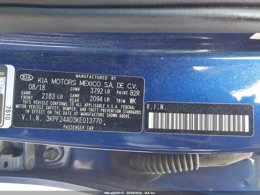 2019 KIA FORTE LXS
