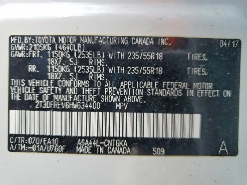 2017 TOYOTA RAV4 LIMITED  