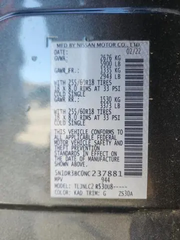 2022 NISSAN PATHFINDER SV  