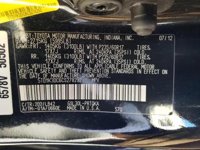 2012 TOYOTA SIENNA XLE  