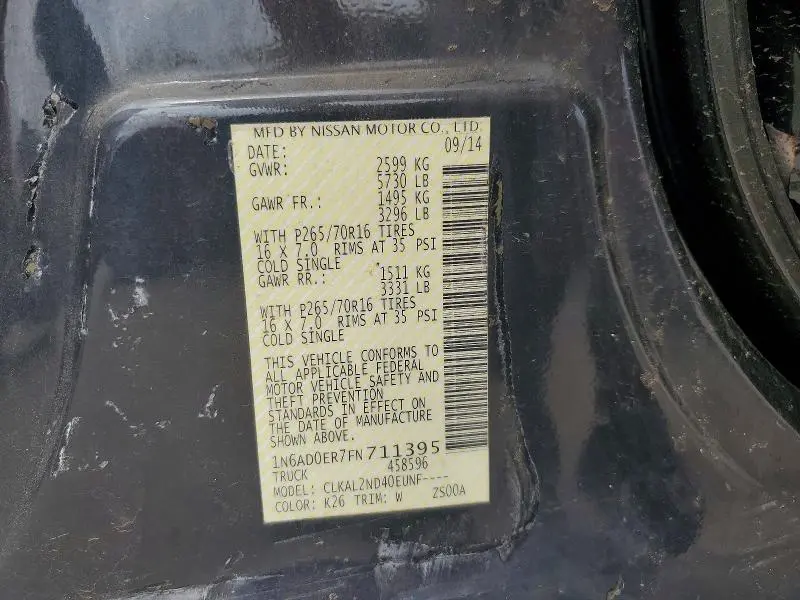 2015 NISSAN FRONTIER   