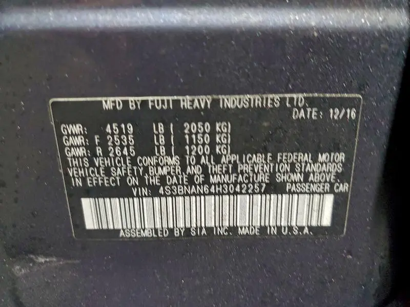 2017 SUBARU LEGACY 2.5I LIMITED  