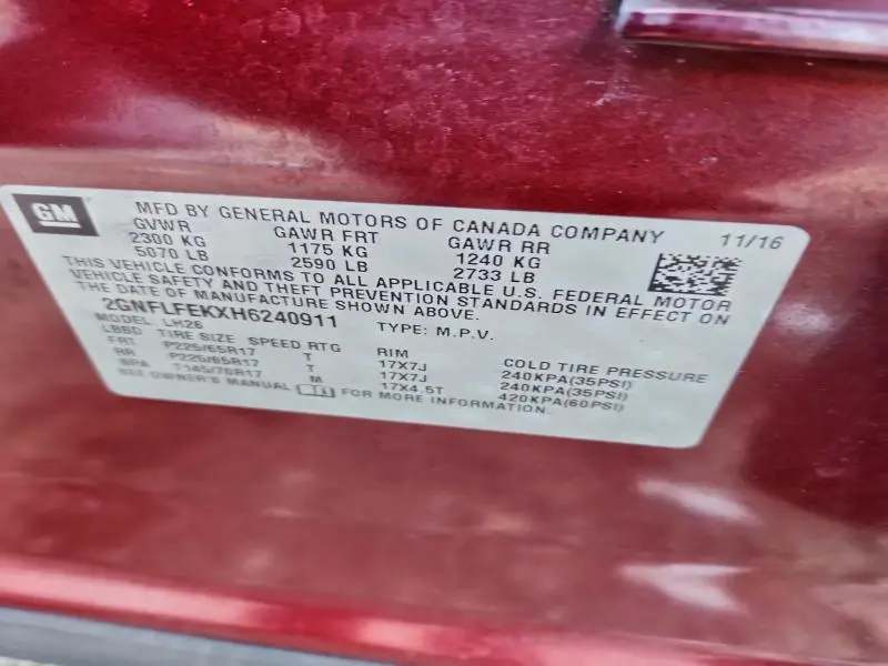 2017 CHEVROLET EQUINOX LT  