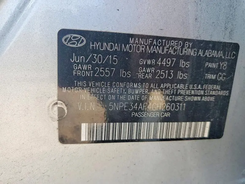 2016 HYUNDAI SONATA LIMITED  