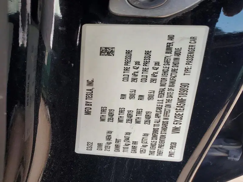 2022 TESLA MODEL 3   