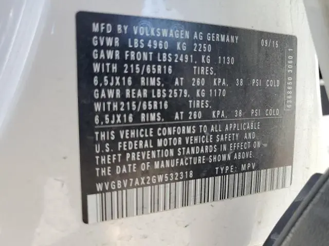 2016 VOLKSWAGEN TIGUAN S