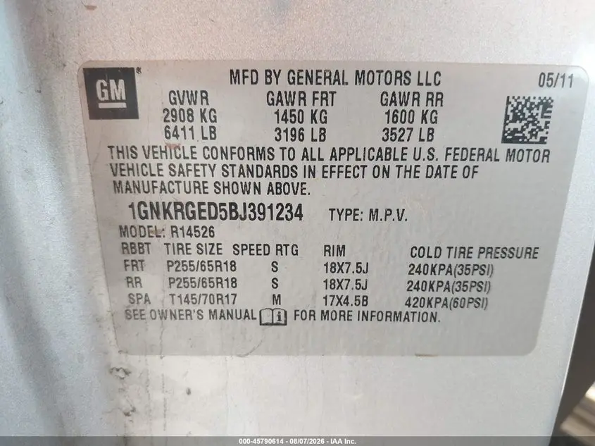 2011 CHEVROLET TRAVERSE LT W/1LT