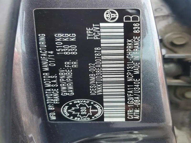 2014 TOYOTA YARIS 5-DOOR L  