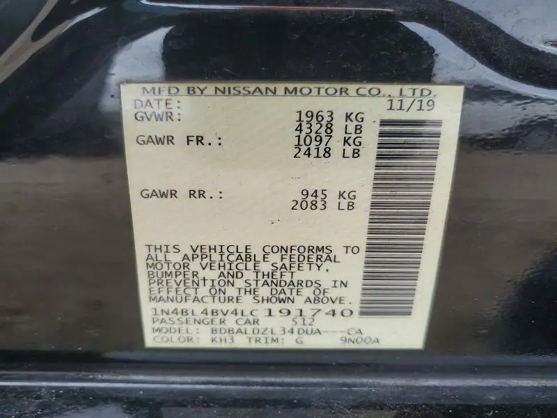 2020 NISSAN ALTIMA S  