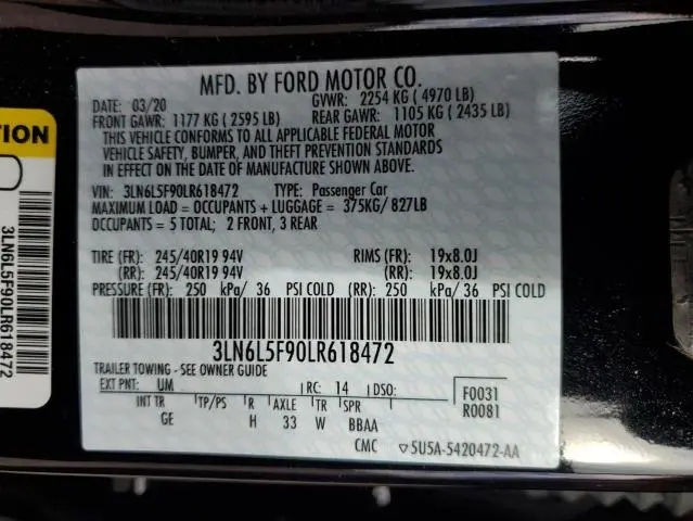 2020 LINCOLN MKZ RESERVE  