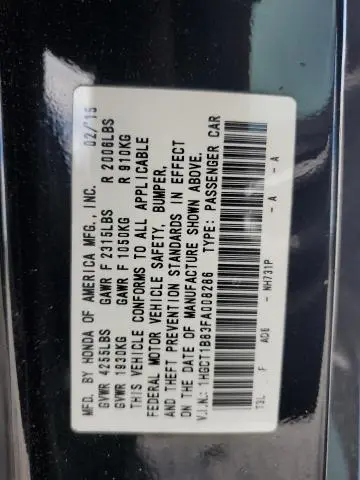 2015 HONDA ACCORD EXL