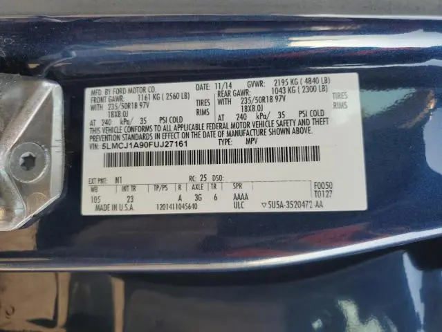 2015 LINCOLN MKC   