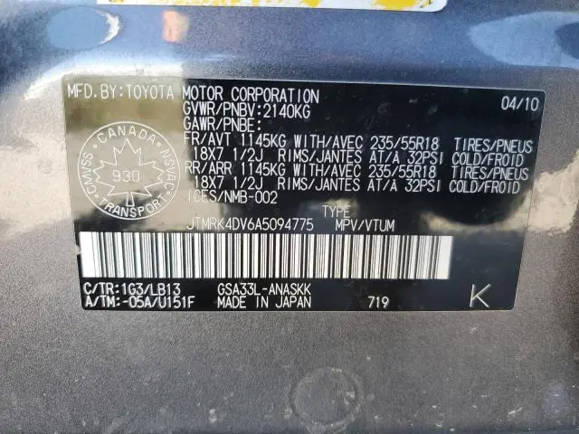 2010 TOYOTA RAV4 SPORT  