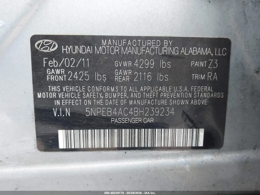 2011 HYUNDAI SONATA GLS