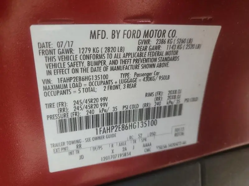 2017 FORD TAURUS SEL  