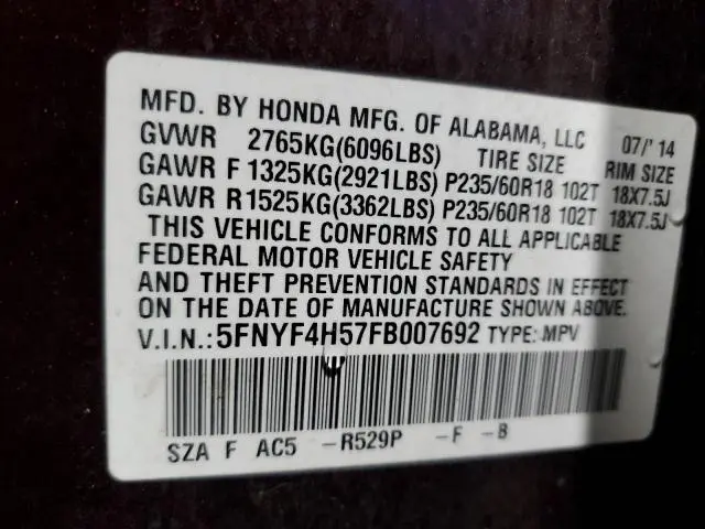 2015 HONDA PILOT EXL