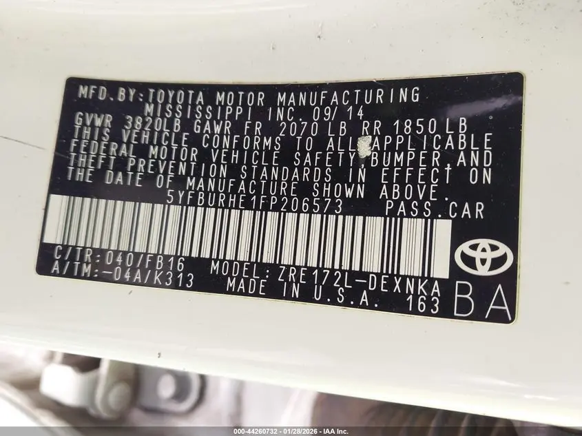 2015 TOYOTA COROLLA LE