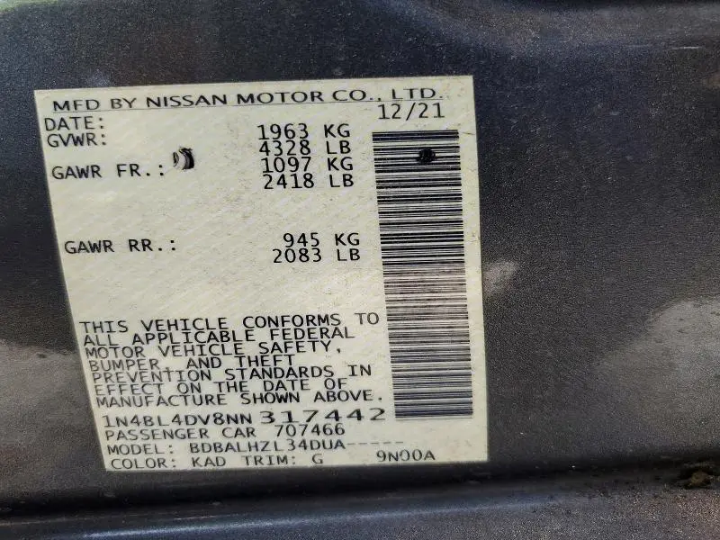 2022 NISSAN ALTIMA SV  