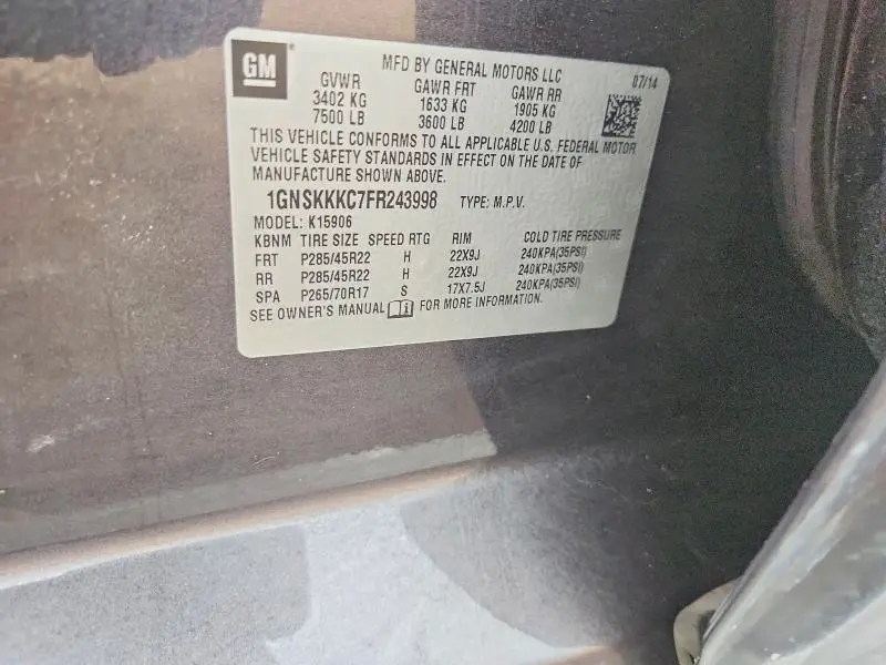 2015 CHEVROLET SUBURBAN K1500 LTZ  