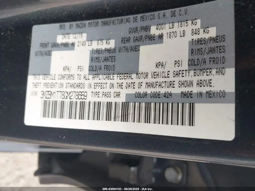 2016 MAZDA MAZDA3 I SPORT