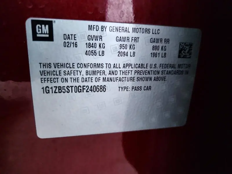 2016 CHEVROLET MALIBU LS  