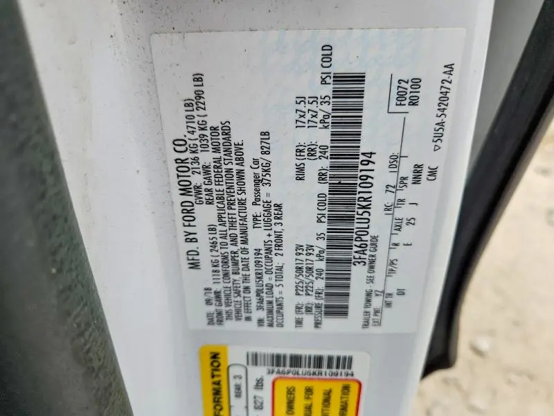 2019 FORD FUSION SE  