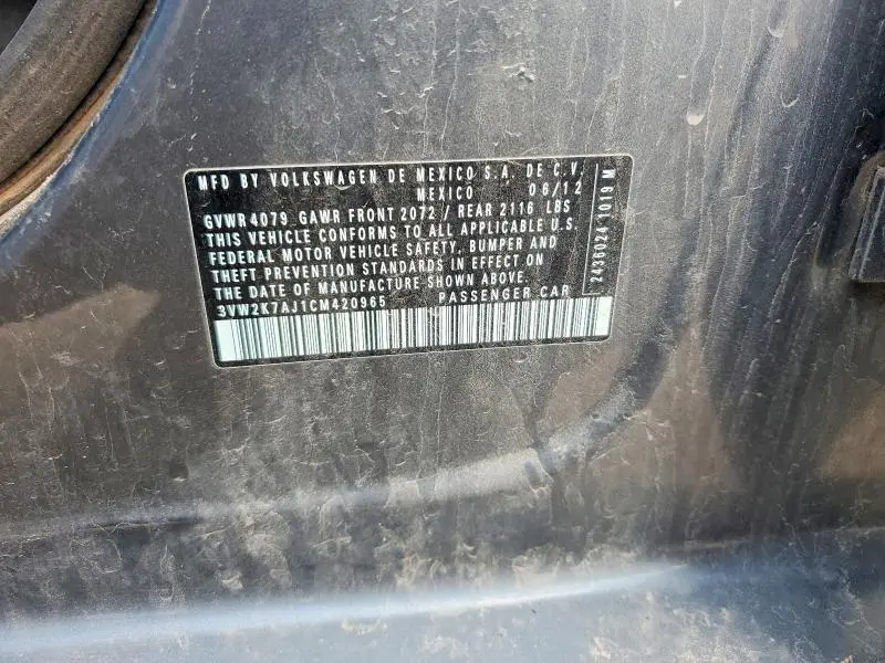 2012 VOLKSWAGEN JETTA BASE  