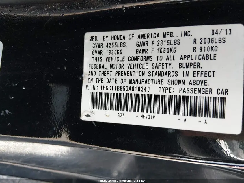 2013 HONDA ACCORD EX-L