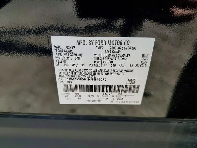 2019 FORD EXPLORER XLT  