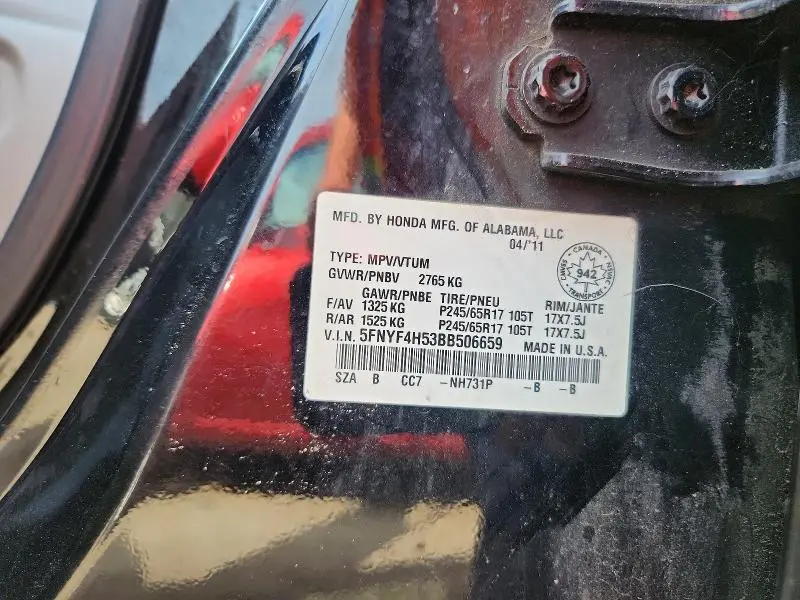 2011 HONDA PILOT EXL  