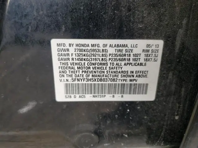 2013 HONDA PILOT EXL  