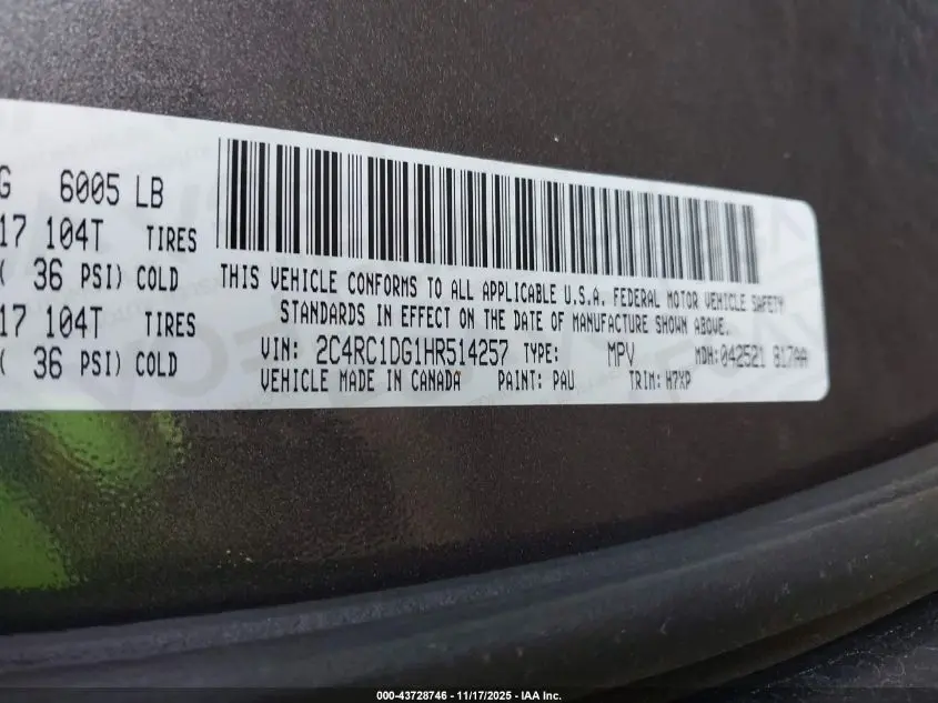 2017 CHRYSLER PACIFICA TOURING