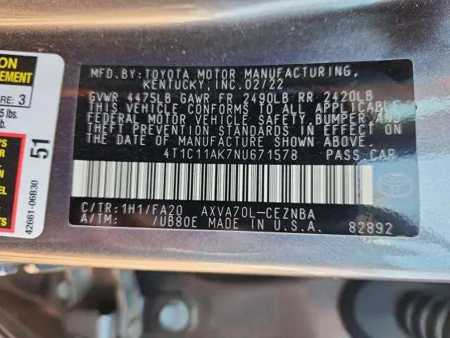 2022 TOYOTA CAMRY LE  