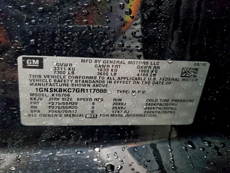 2016 CHEVROLET TAHOE K1500 LT  