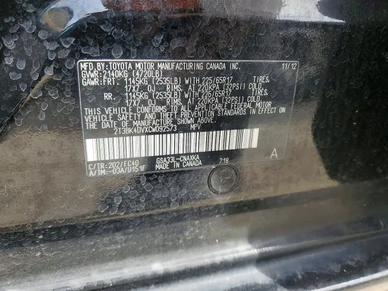 2012 TOYOTA RAV4 BASE  