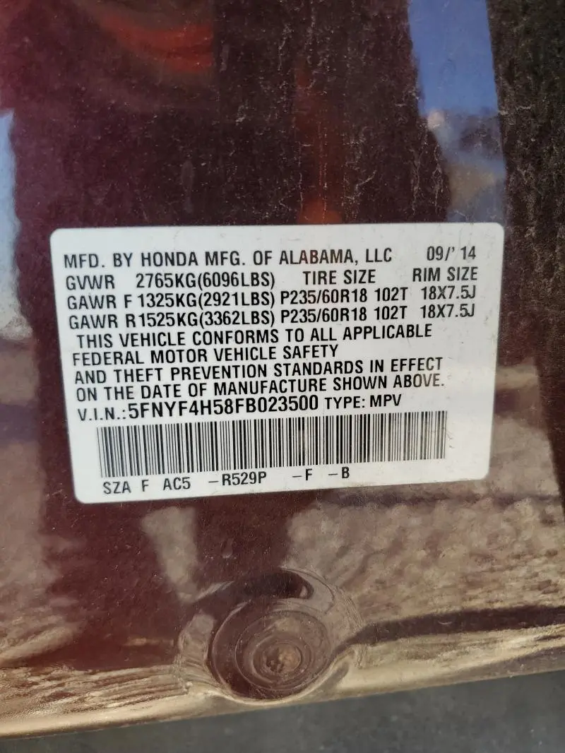 2015 HONDA PILOT EXL  