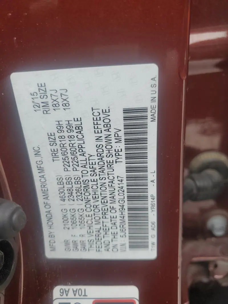 2016 HONDA CR-V TOURING  