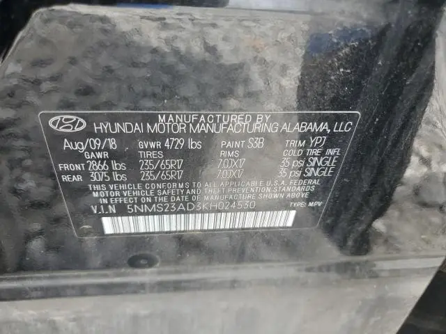 2019 HYUNDAI SANTA FE SE  