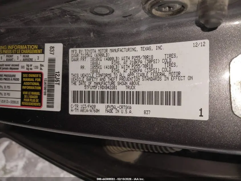 2013 TOYOTA TUNDRA GRADE 4.6L V8