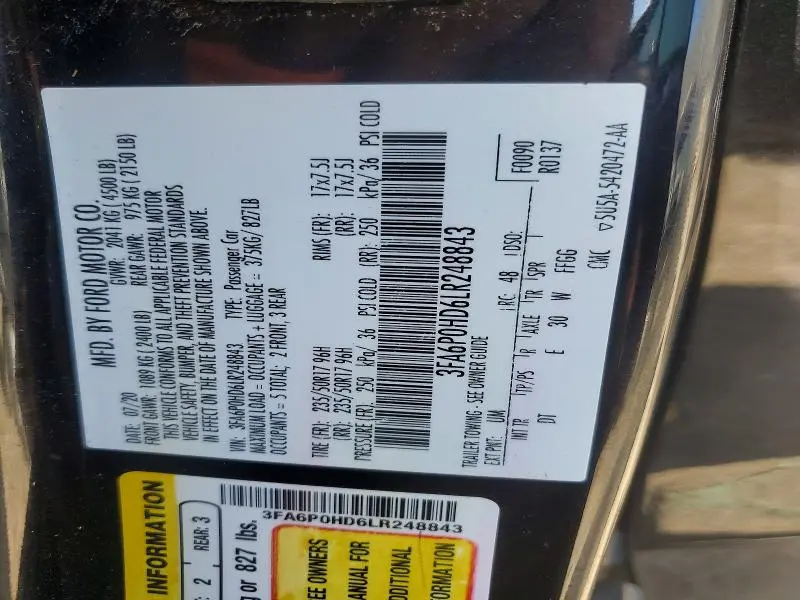 2020 FORD FUSION SE  