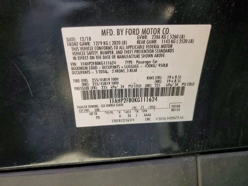 2019 FORD TAURUS LIMITED  