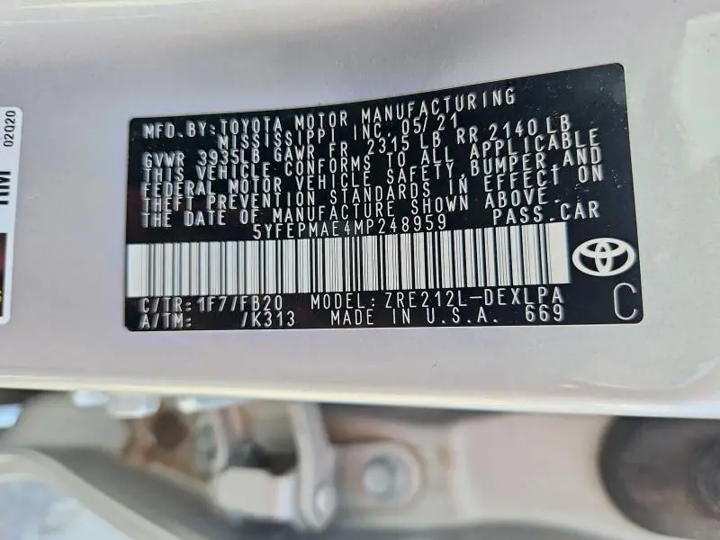 2021 TOYOTA COROLLA LE  