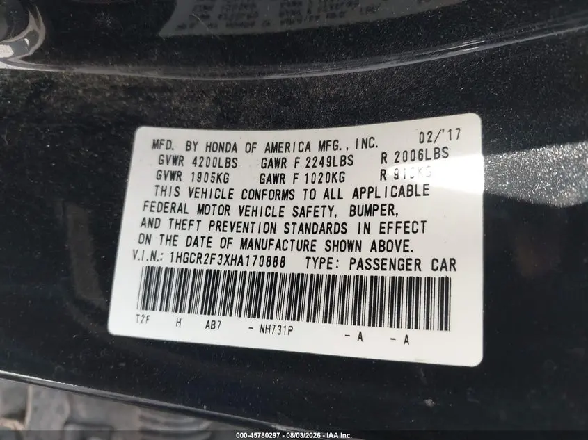 2017 HONDA ACCORD LX