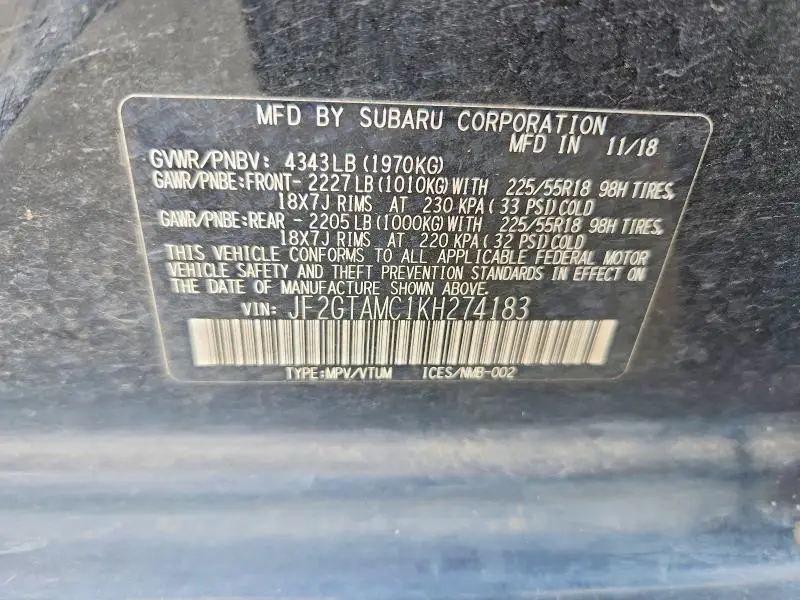 2019 SUBARU CROSSTREK LIMITED  