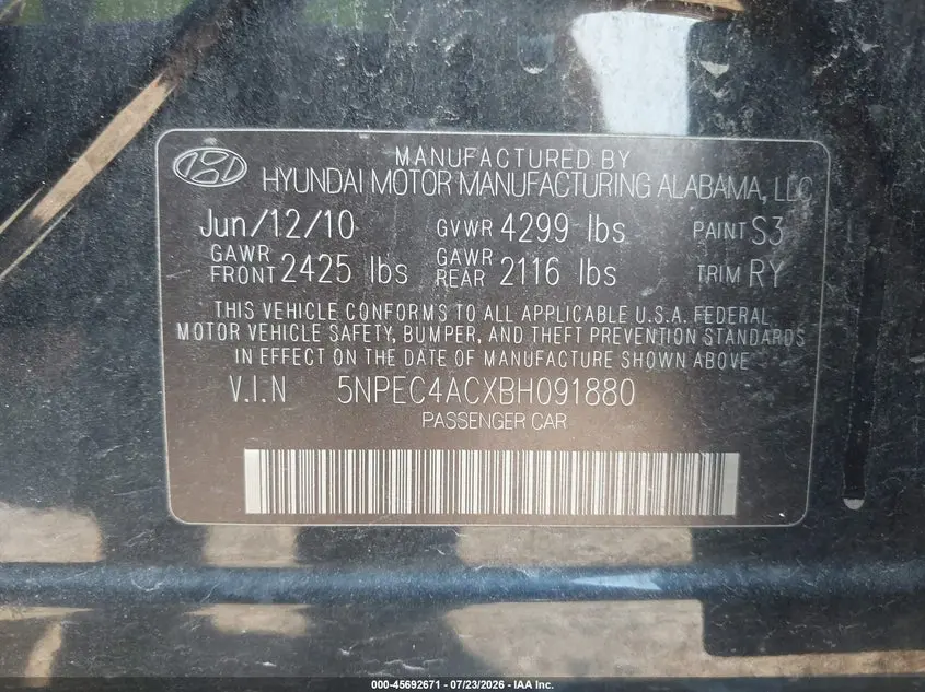 2011 HYUNDAI SONATA LIMITED