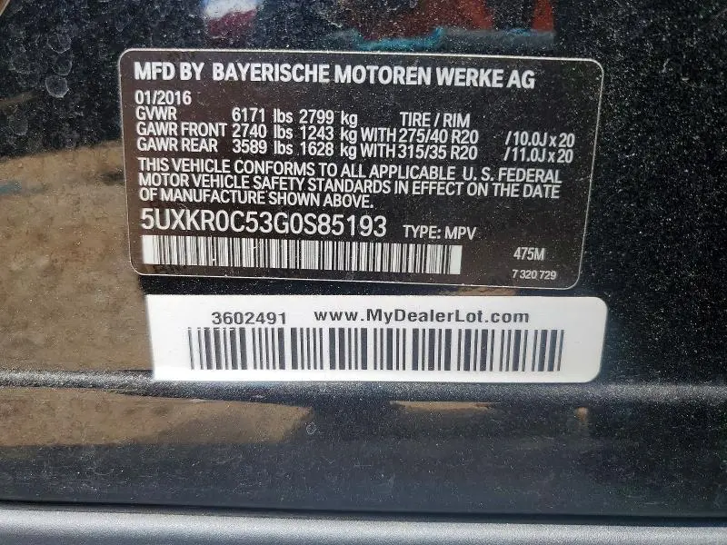 2016 BMW X5 XDRIVE35I  