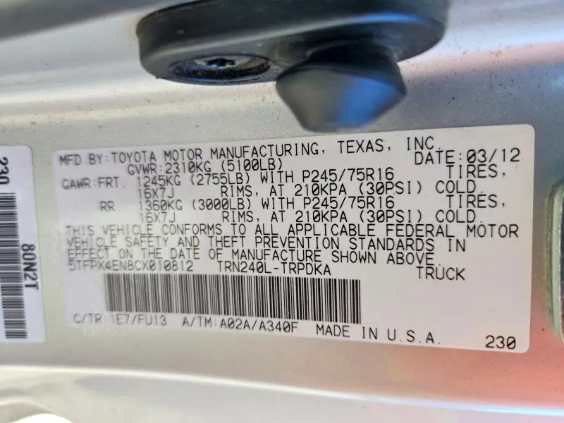 2012 TOYOTA TACOMA BASE  