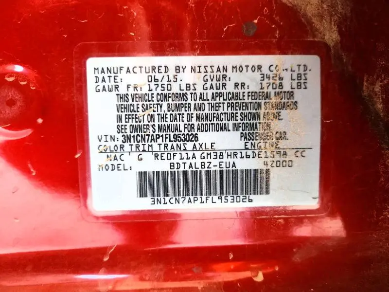 2015 NISSAN VERSA 1.6 SV  